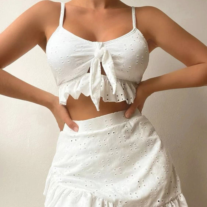Women Crop Top and Mini Skirt Set with Playful Ruffle Details Mune Fashion