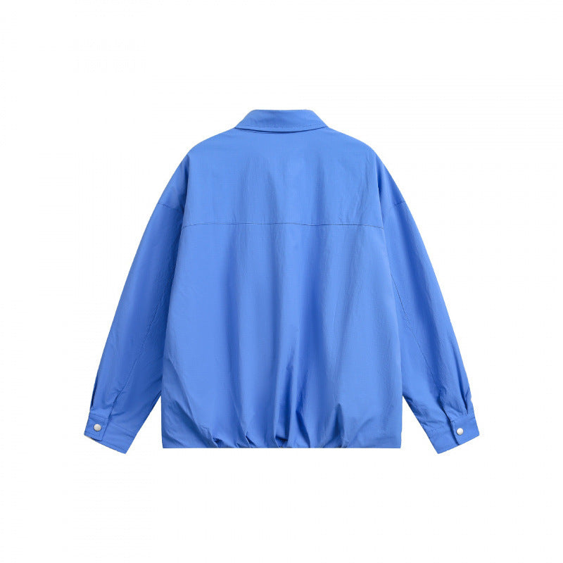 Unisex Boxy Shirt Jacket with Snap Button Placket, Shirt Collar and Elastic Hem Mune Fashion