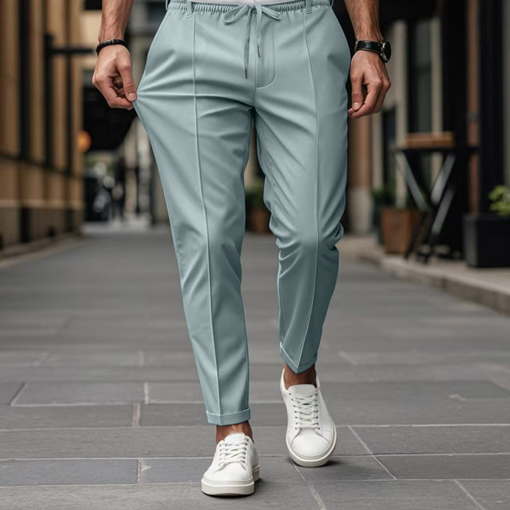 Men's casual chino jogging pants with elastic waistband and pleat Mune Fashion