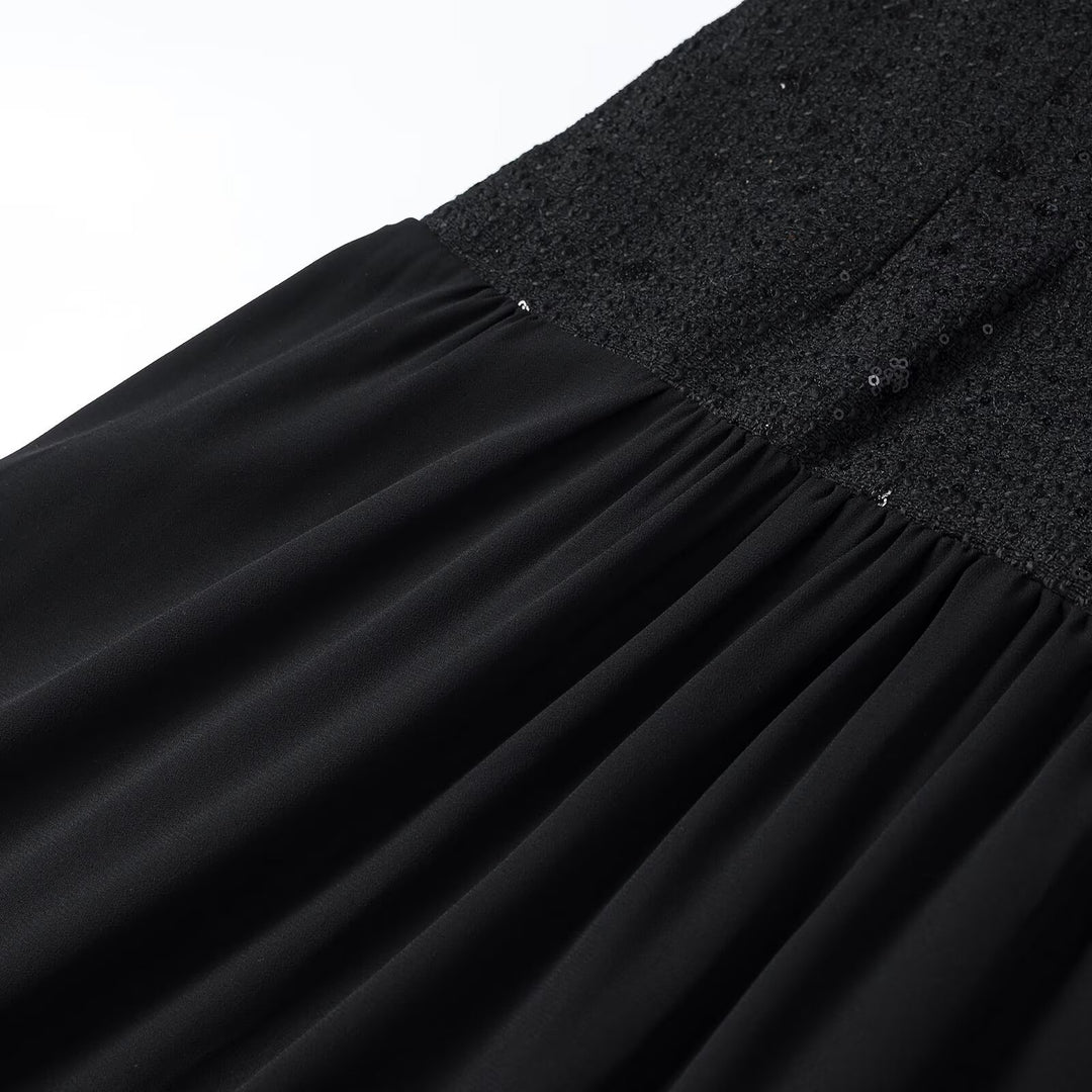 Women's evening dress with sequin top, short sleeves and flowing chiffon skirt Mune Fashion
