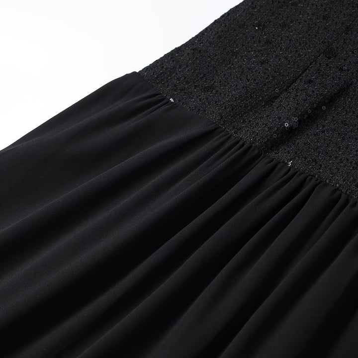 Women's evening dress with sequin top, short sleeves and flowing chiffon skirt Mune Fashion