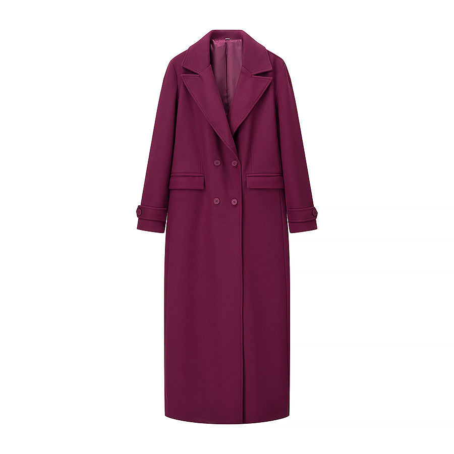 Women's Maxi Length Coat made of Wool Blend with Tailored Silhouette and Clean Lapel Mune Fashion