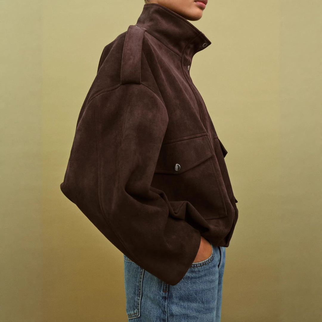 Women's Stylish Suede Jacket with Big Pockets