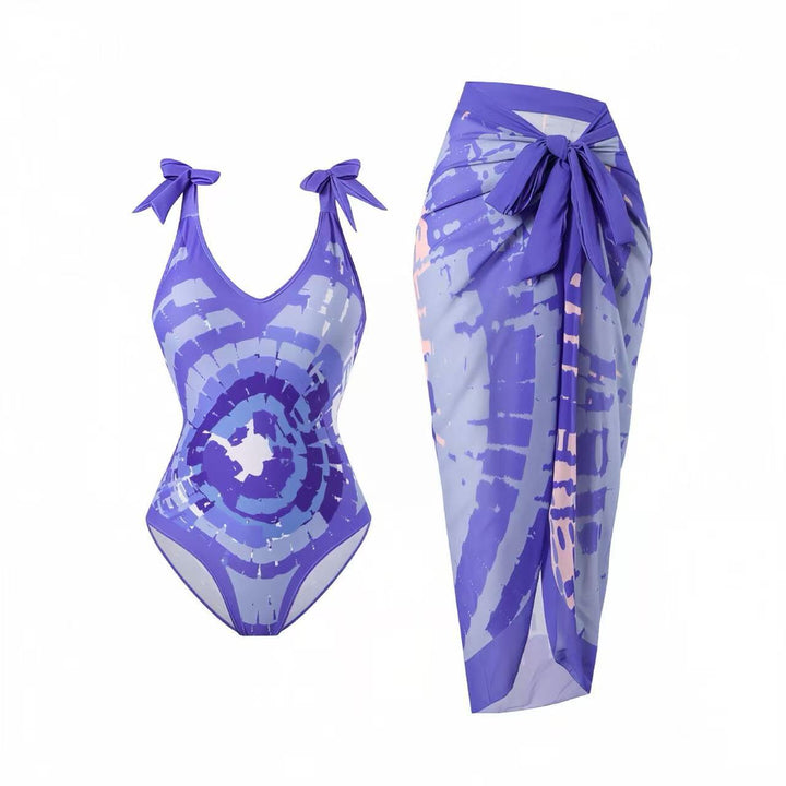 Women's swimsuit with floral design and transparent wrap skirt Mune Fashion