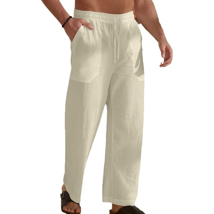 Men's airy linen relaxed pants with straight leg, patch front pockets, and elastic drawstring Mune Fashion