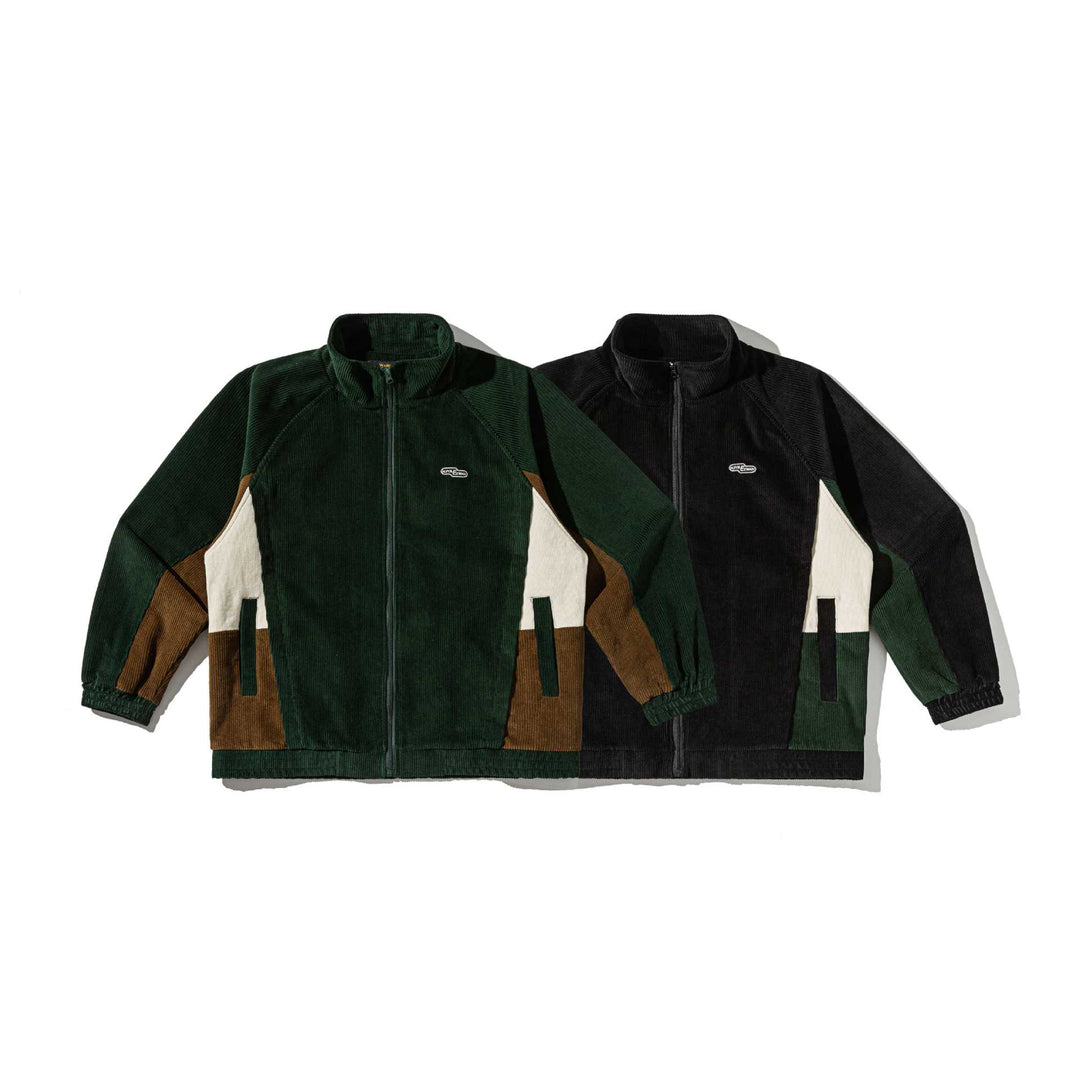Unisex Short Cut Cord Track Jacket in Retro Utility Style with Stand-up Collar Mune Fashion