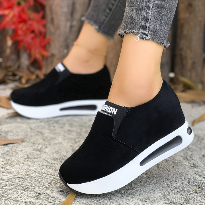 Women Slip-On Wedge Sneaker with hidden wedge, micro suede upper material and side air chamber Mune Fashion