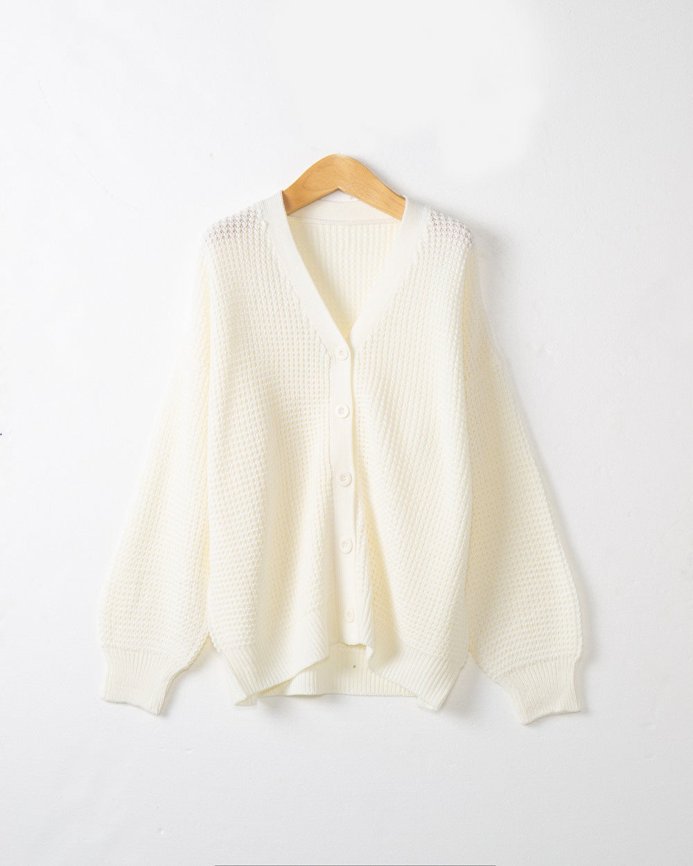 Women Waffle Structure Cardigan with Deep V Neck and Boxy Oversized Cut Mune Fashion