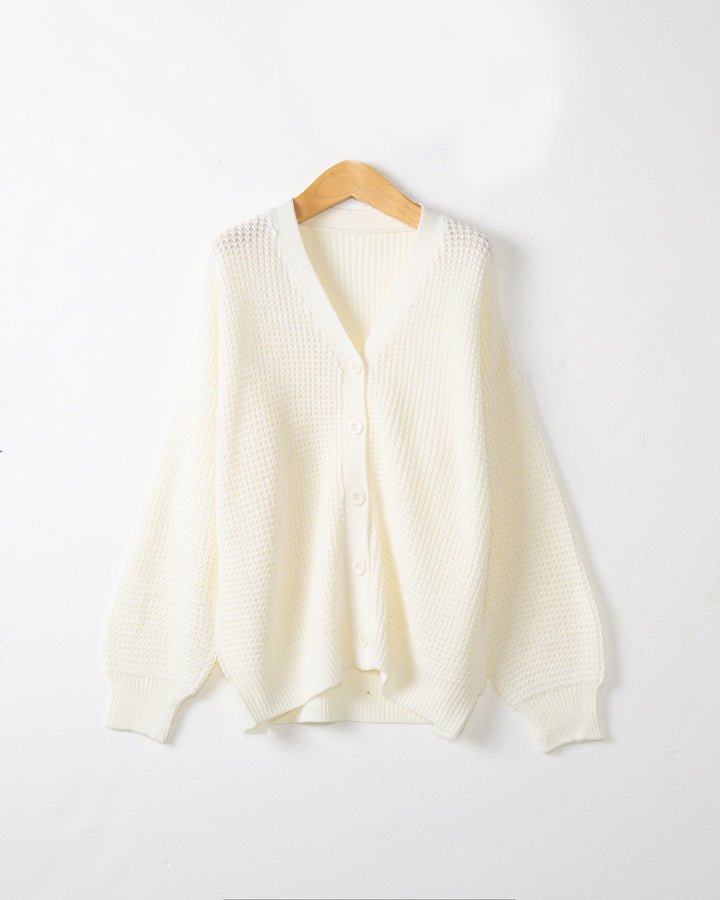 Women Waffle Structure Cardigan with Deep V Neck and Boxy Oversized Cut Mune Fashion
