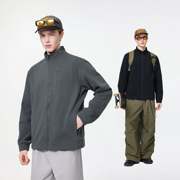 Men's Technical Softshell Training Jacket with Stand-up Collar, Chest Zip and Breathable Structure Mune Fashion