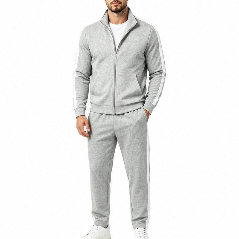 Men's tracksuit set made of French terry with stand-up collar, side stripes, and zip-up jacket Mune Fashion