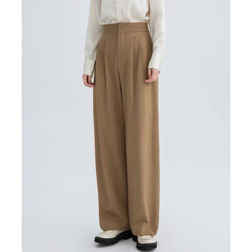 Women High-Waisted Pleated Cuff Pants with Wide Leg Mune Fashion