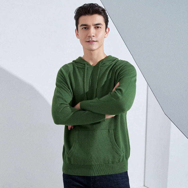 Men's Lightweight Hooded Fine Knit Sweater with Kangaroo Pocket and Raglan Sleeves Mune Fashion