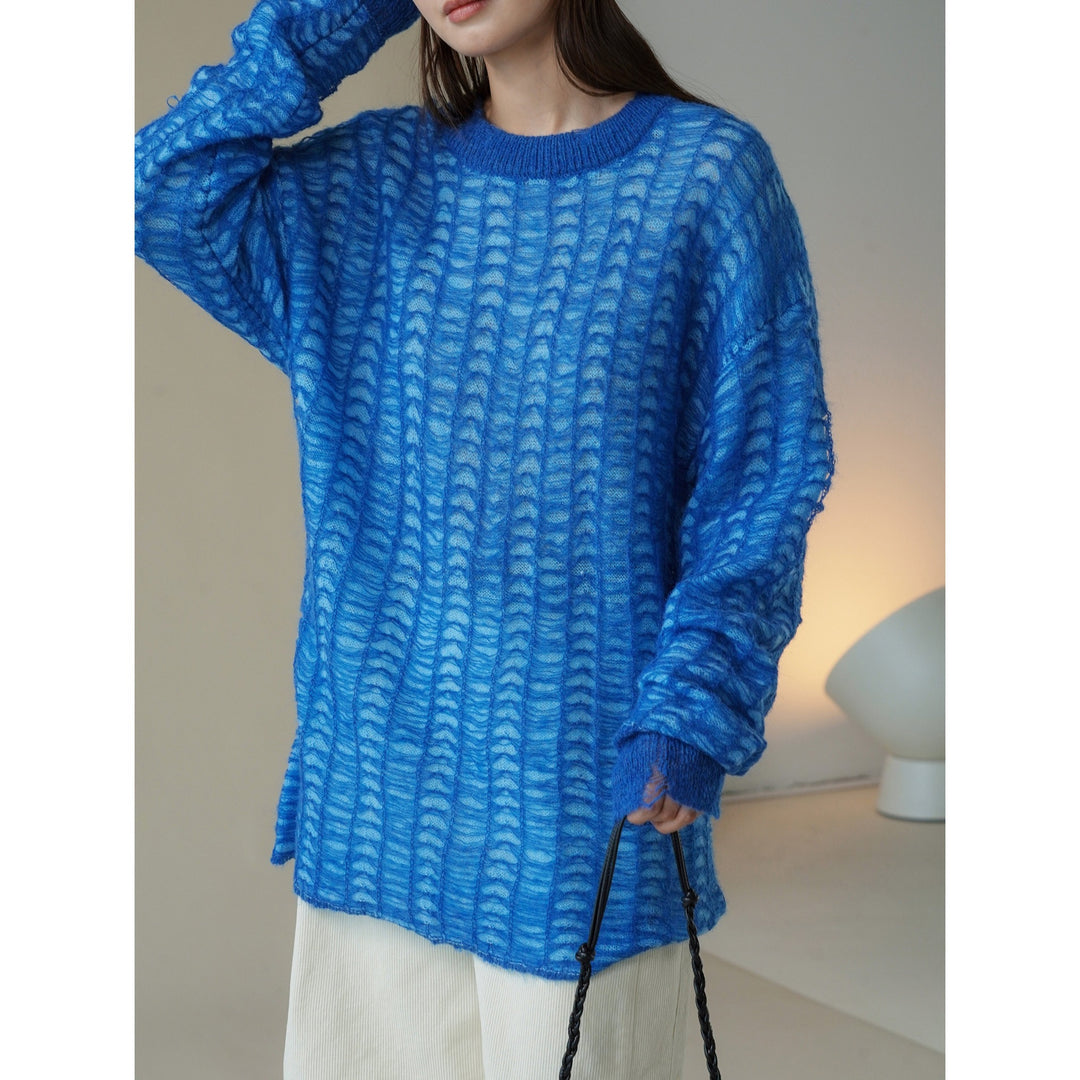Women Oversize Mesh Knit Mini Dress in Mohair Look Mune Fashion