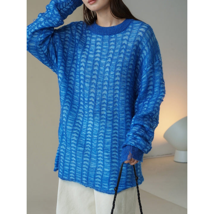 Women Oversize Mesh Knit Mini Dress in Mohair Look Mune Fashion