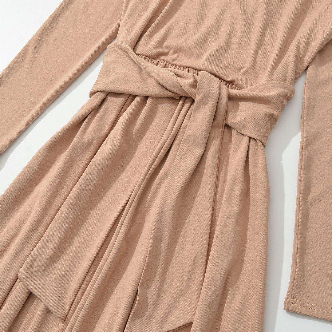Women's Maxi Wrap Dress with Tailored Wrap Section and Long Sleeves Mune Fashion
