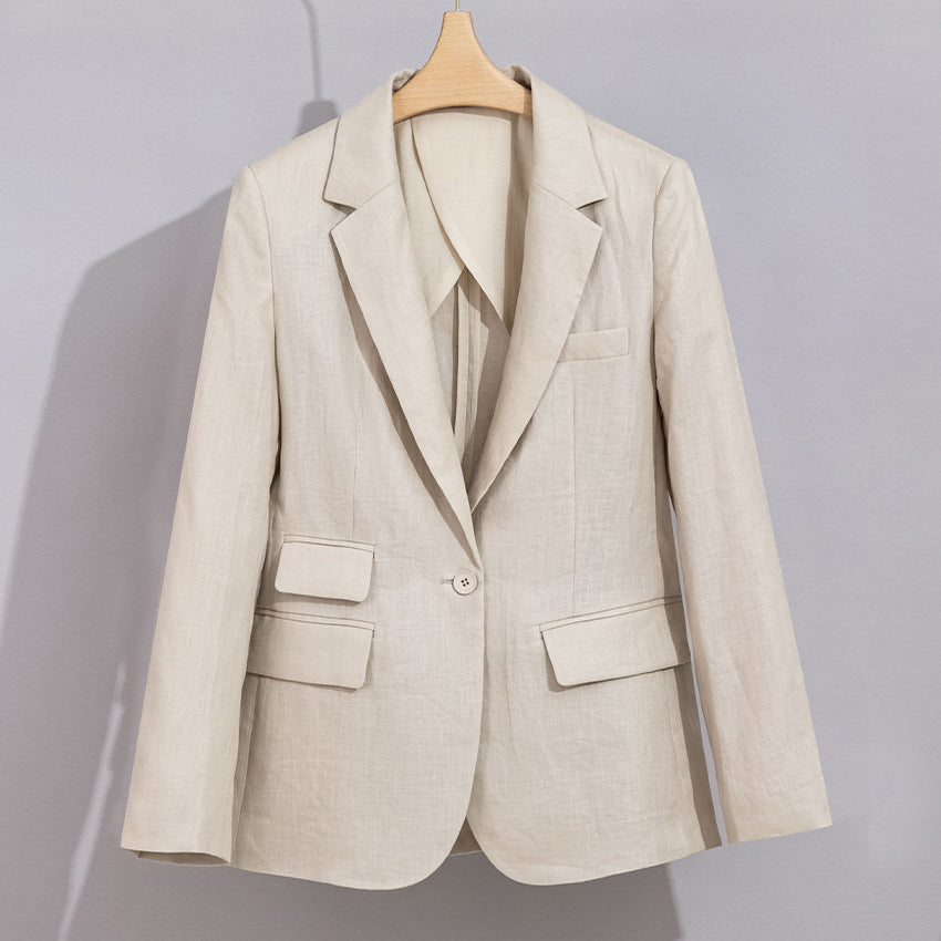 Women's Summer Linen-Mix Blazer with Fitted Silhouette and Flap Pockets Mune Fashion