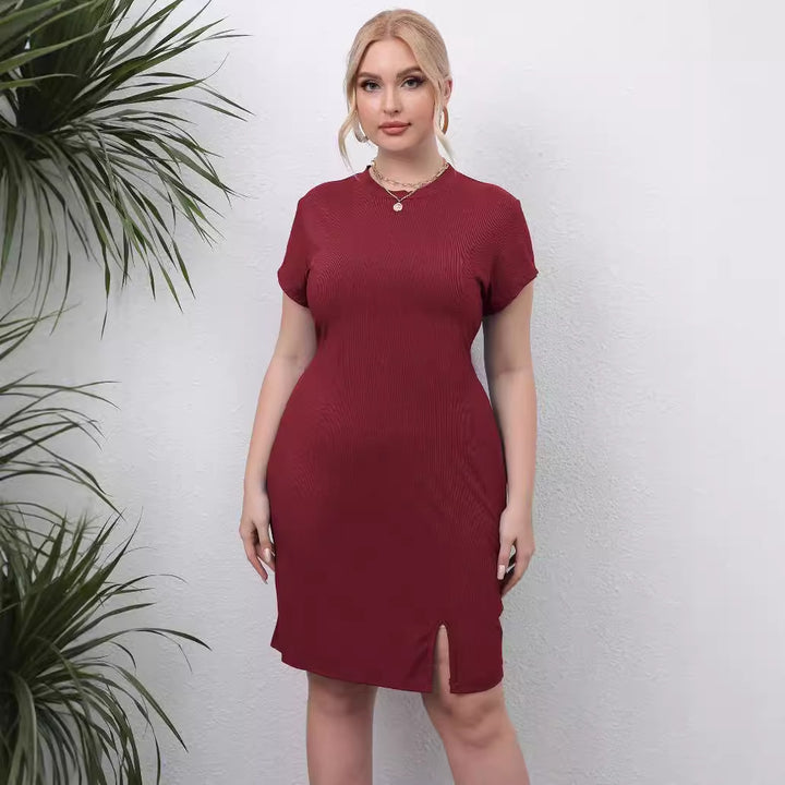Ladies elegant short sleeve dress with side slit Mune Fashion