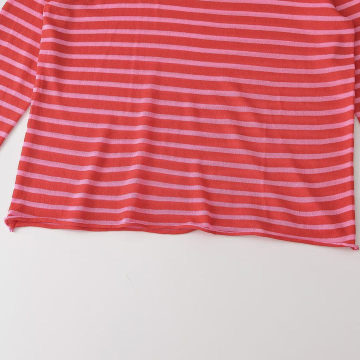 Women’s fine knit long sleeve with maritime stripes and contrasting sleeves Mune Fashion