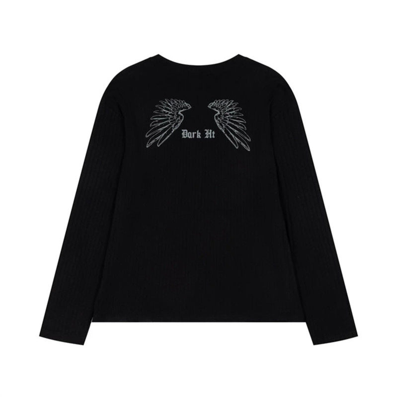 Women long sleeve shirt made of fine rib jersey with vintage carousel photo print and round neck.
