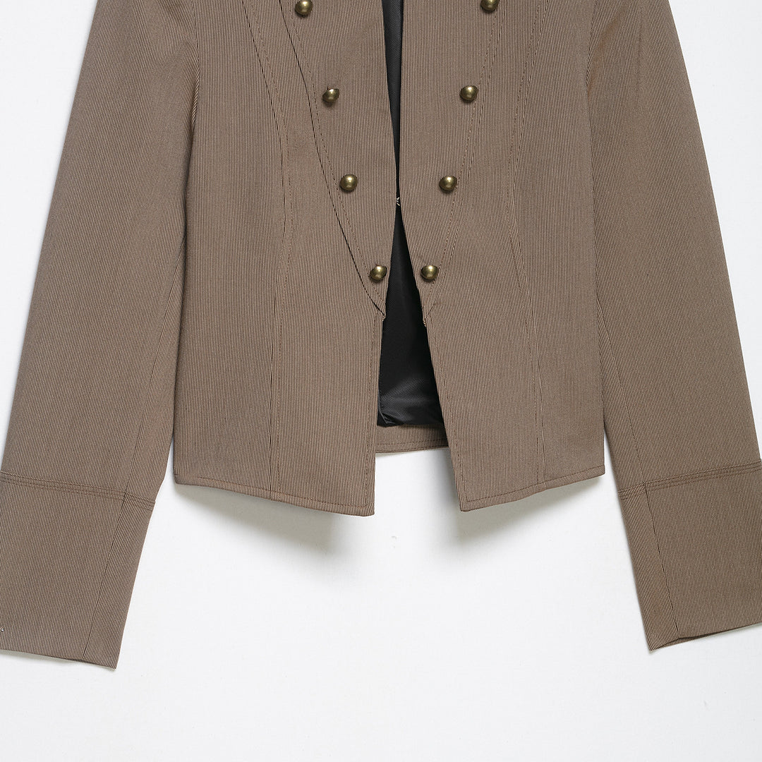 Women short blazer in field jacket style with stand-up collar, decorative button rows and shoulder epaulettes Mune Fashion