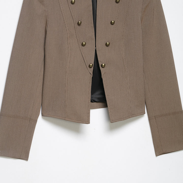 Women short blazer in field jacket style with stand-up collar, decorative button rows and shoulder epaulettes Mune Fashion