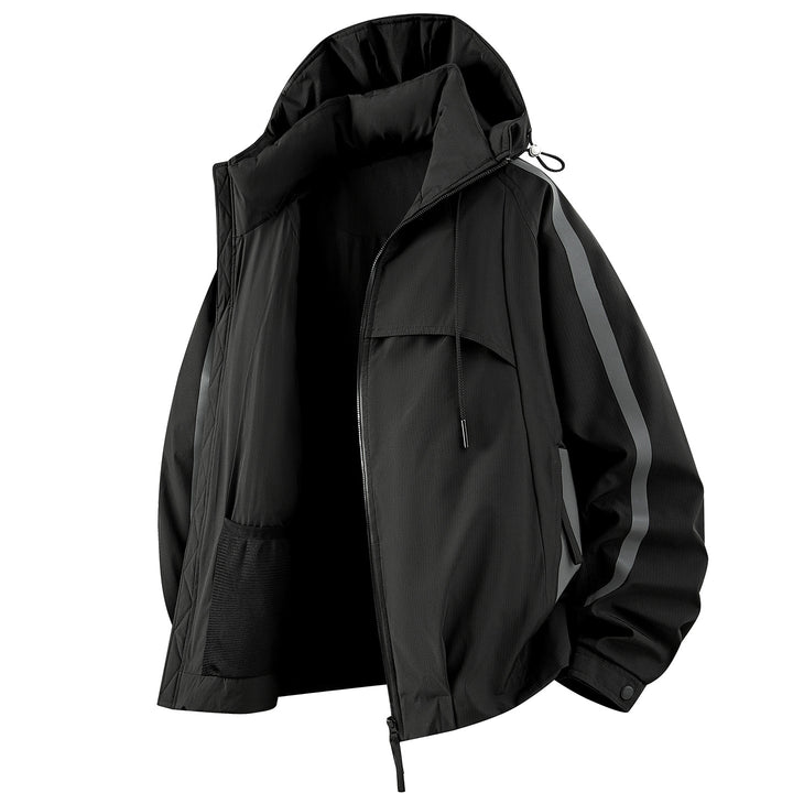 Unisex padded outdoor utility jacket with hood and reflective stripes Drune