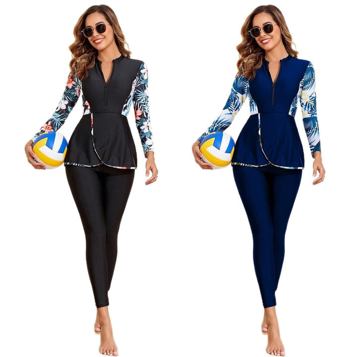Women's Stylish Swimsuit Set with Floral Design and Long Sleeve Mune Fashion