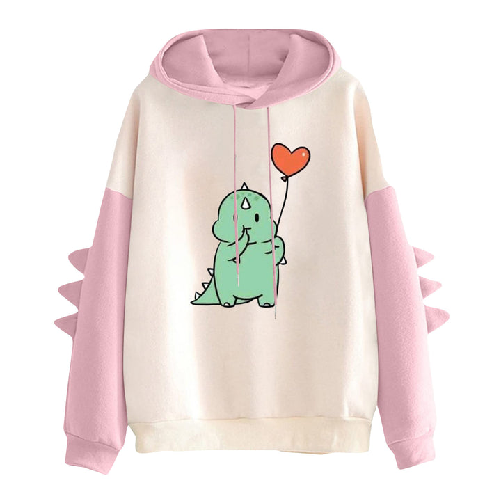 Women's hoodie with cute dinosaur print and three-dimensional spikes Mune Fashion