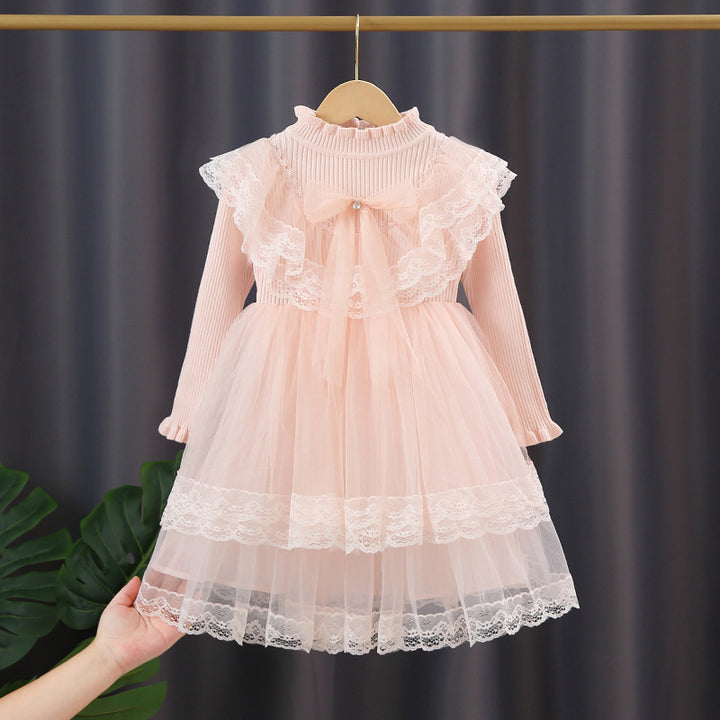 Girls Festive Dress with Ruffled Collar and Tulle Skirt Mune Fashion