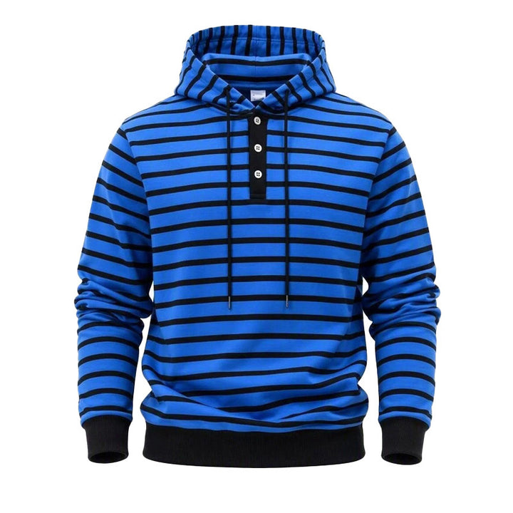 Men's hooded sweater with button placket and trendy stripe pattern Mune Fashion
