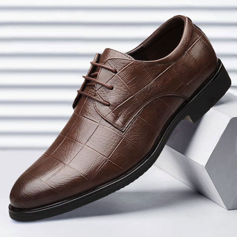 Men's Elegant Derby Leather Lace-Up with Crocodile Embossing Mune Fashion