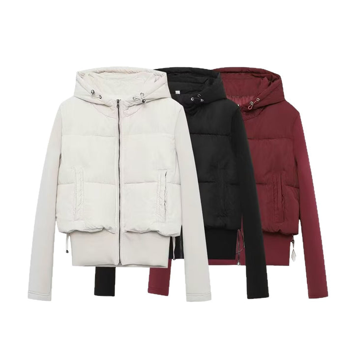 Women's short cut hybrid padded jacket with hood, ribbed cuffs and drawstring Mune Fashion