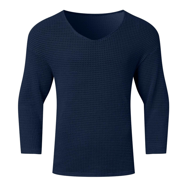 Men's structured waffle knit long sleeve shirt with V-neck and warming thermoeffect Mune Fashion
