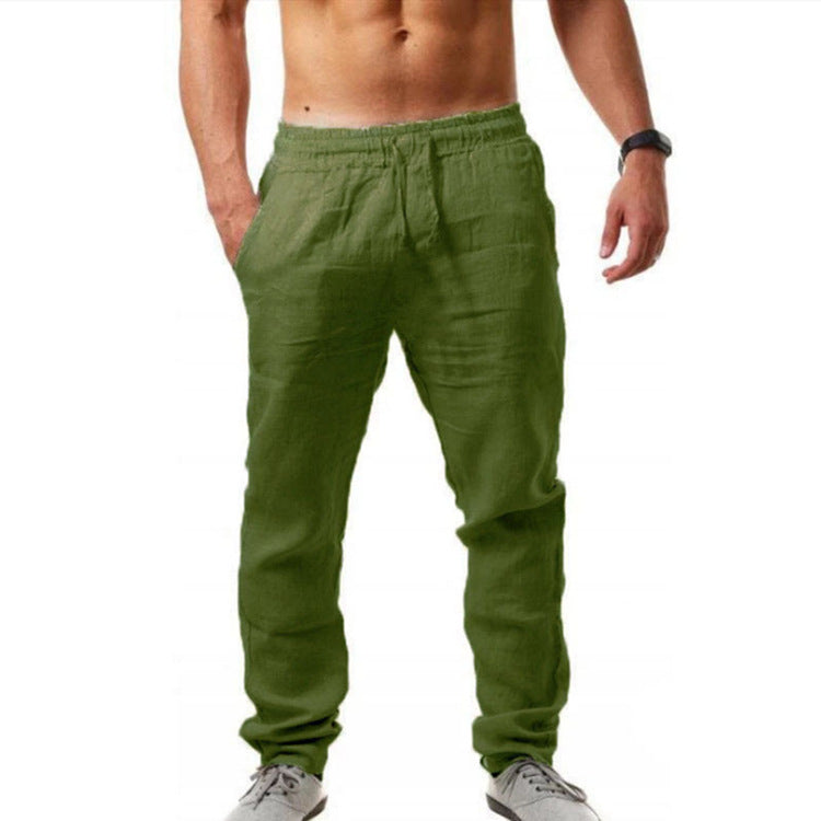 Men's lightweight linen pants with elastic waistband tapered cut Mune Fashion
