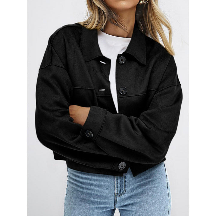Women's short suede-look jacket with patch pockets and shirt collar Mune Fashion