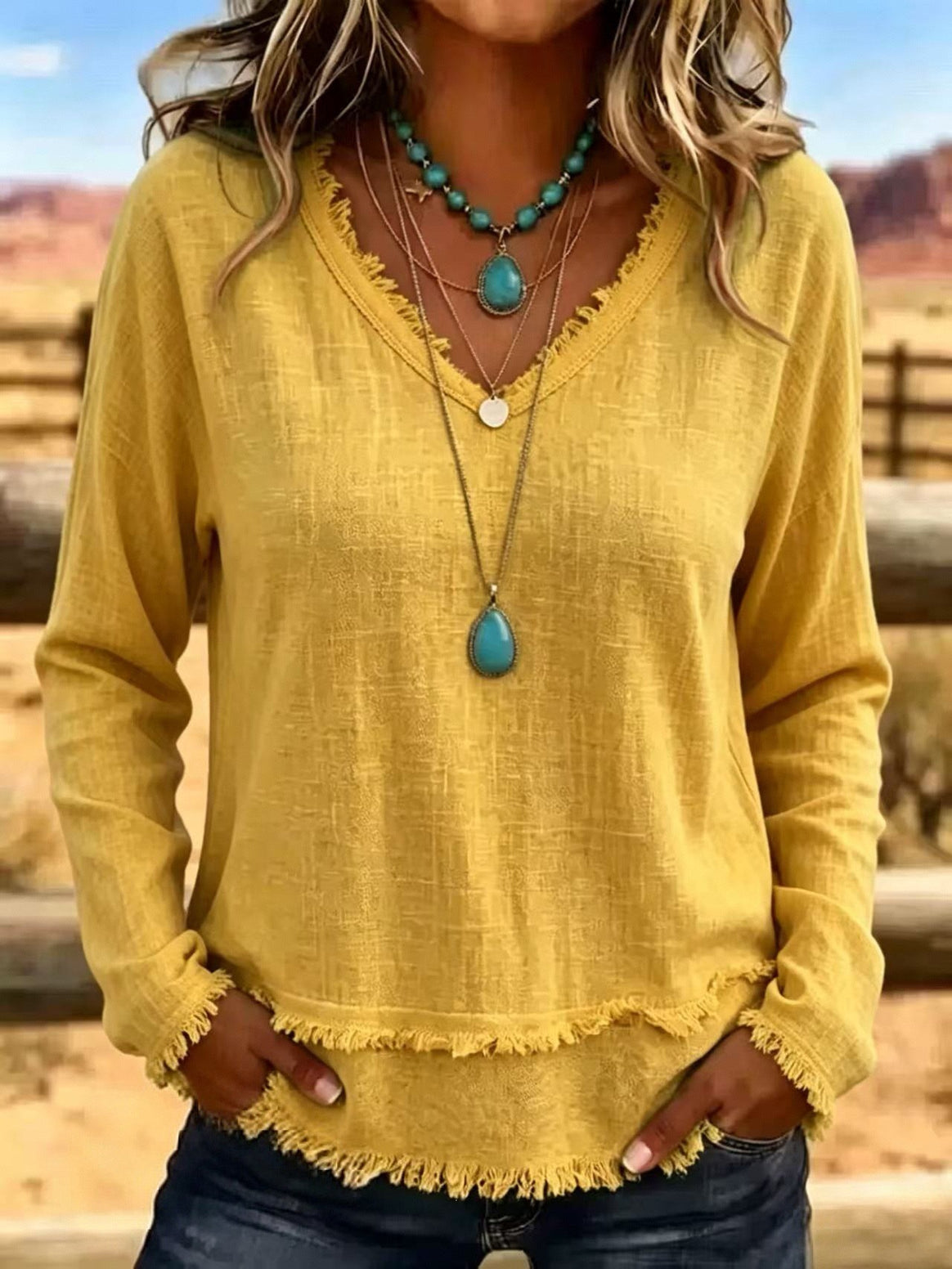 Women's Casual Long Sleeve Top with Fringes Mune Fashion