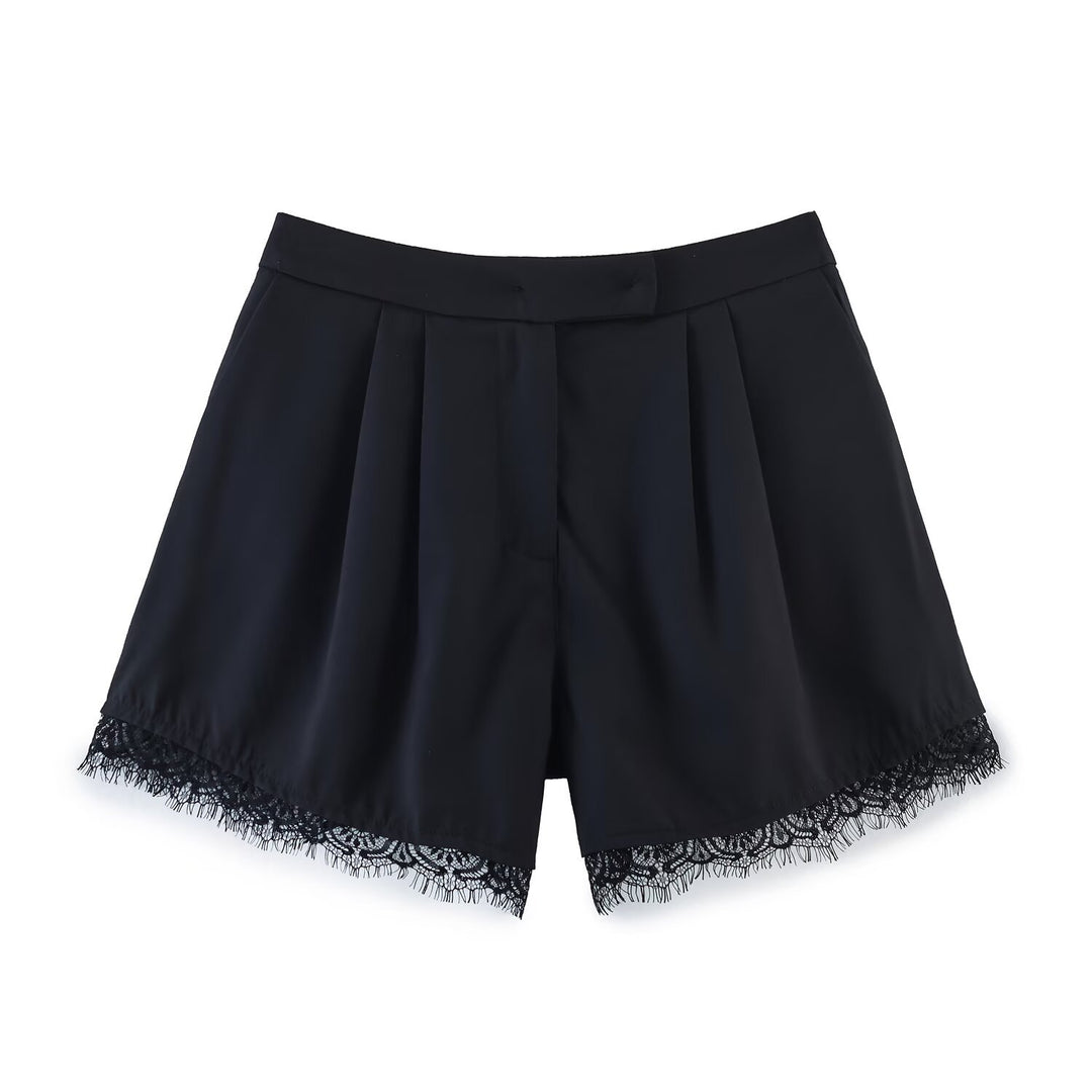Women Cropped Blazer with Lace Trim, Tailored Single Button Silhouette Mune Fashion