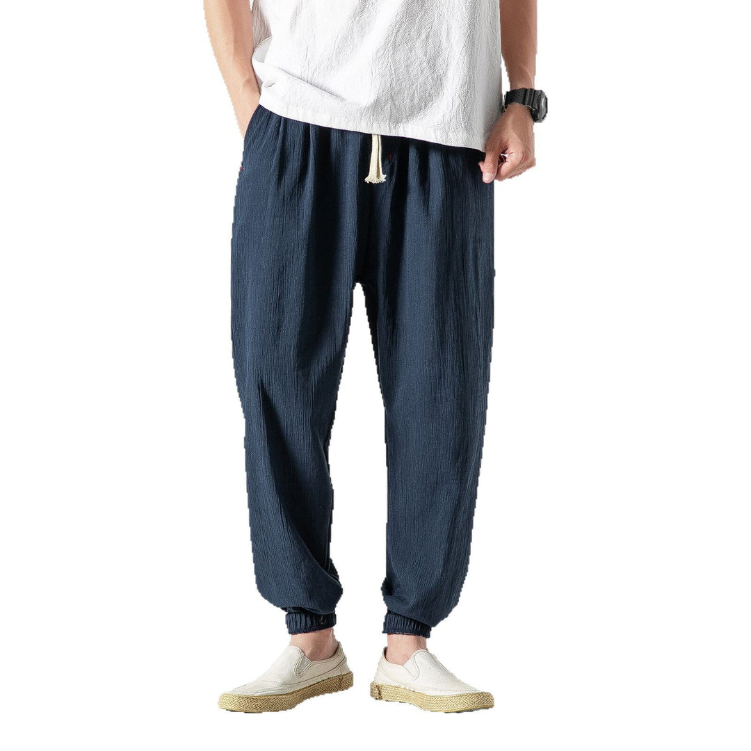 Men's lightweight linen pants with drawstring and elastic cuffs Mune Fashion
