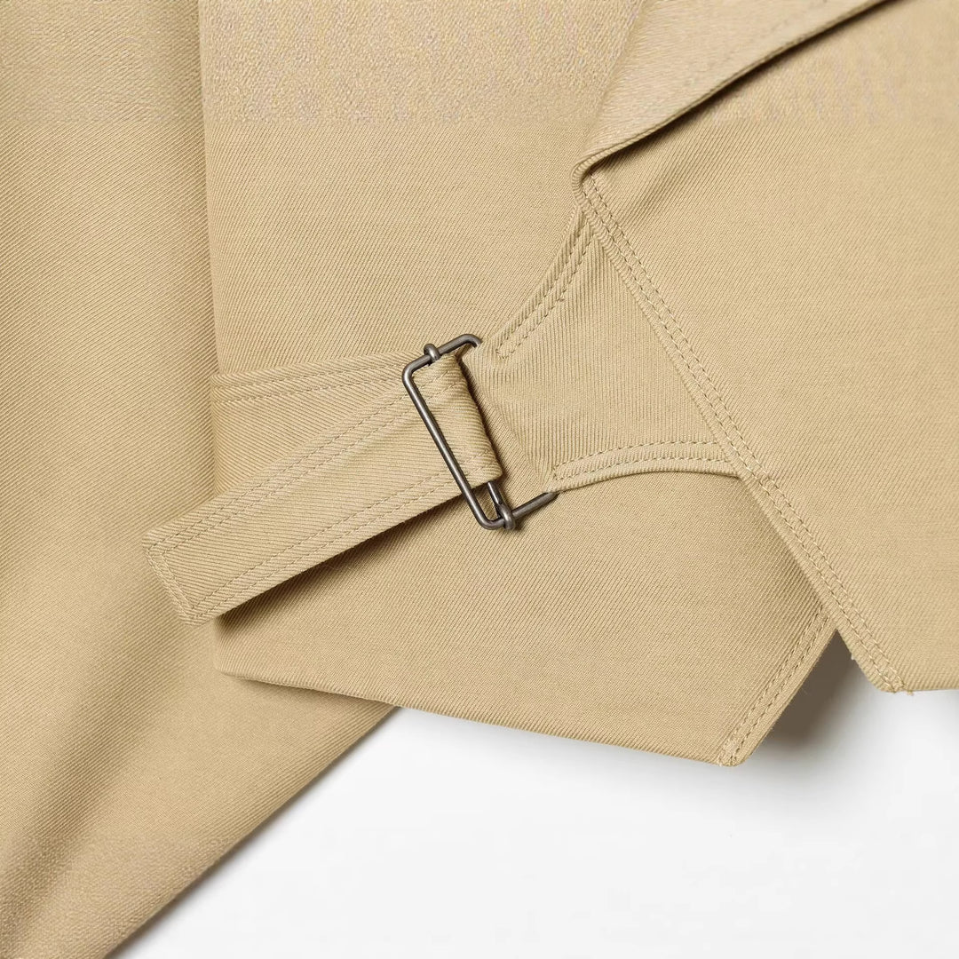 Women Cropped Trench Coat with Wide Shawl Collar, Tie Belt and Balloon Sleeves Mune Fashion