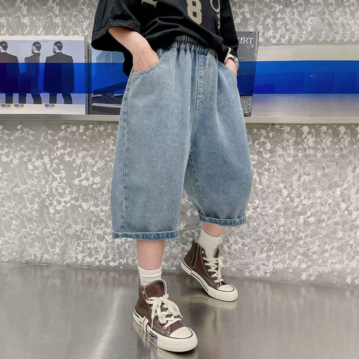 Boys casual denim shorts with creative graphic print Mune Fashion