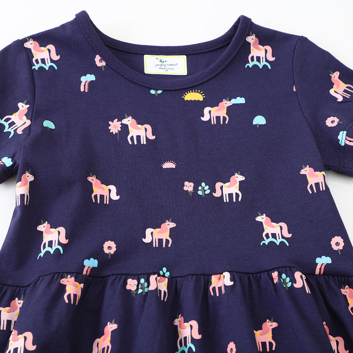 Girls Short Sleeve Dress with Playful Unicorn Motif Mune Fashion