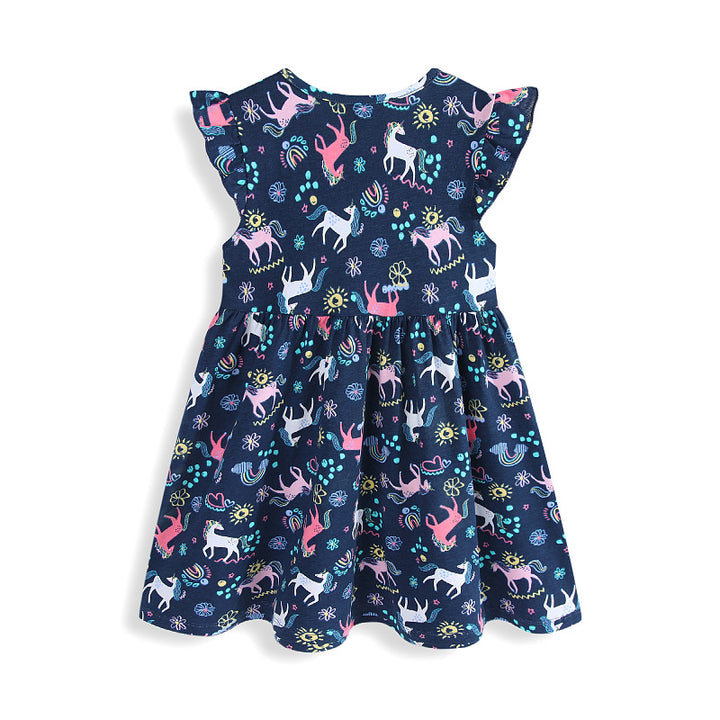 Girls leisure dress with sweet unicorn and flower motifs Mune Fashion