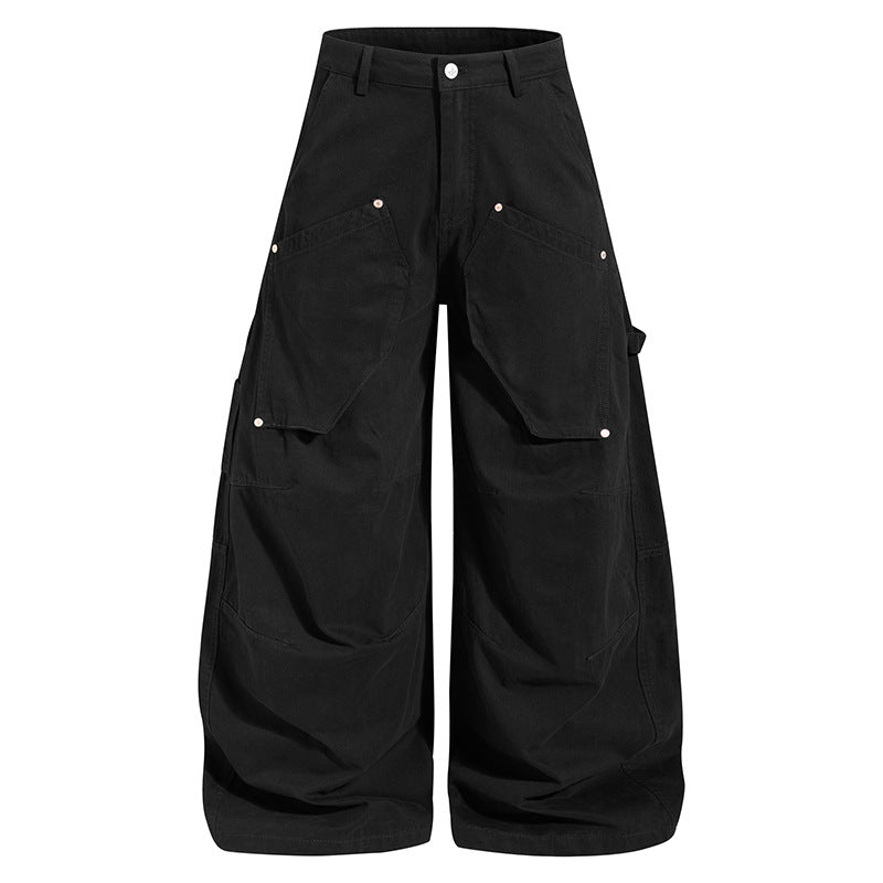 Women wide cotton cargo culotte with high waist, large flap pockets & artisanal details Mune Fashion