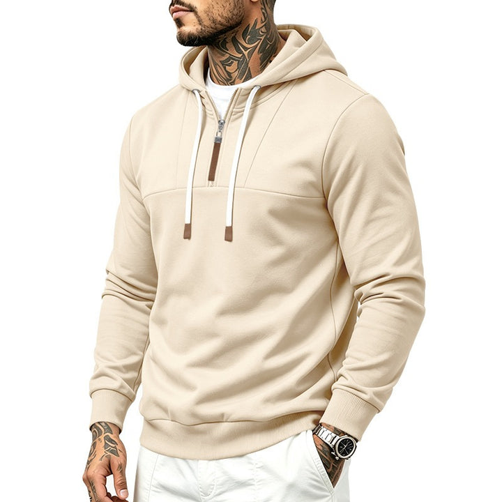 Men's Modern Half-Zip Hoodie made of French Terry with decorative tab and drawstring Mune Fashion