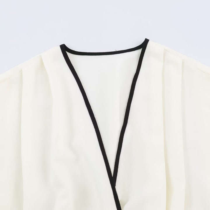 Women's Pleated Midi Dress with Wrap V-Neck and Waist Belt Mune Fashion