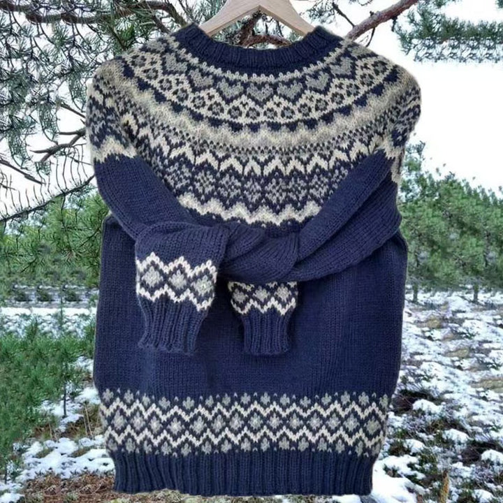 Women's Norwegian sweater made of wool blend with round neck and traditional Fair Isle yoke Mune Fashion