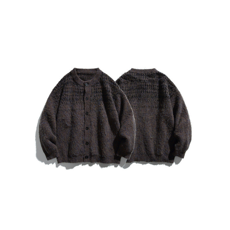 Women's Chunky Knit Oversized Cardigan in Mohair Look with Round Neckline and Button Placket Mune Fashion