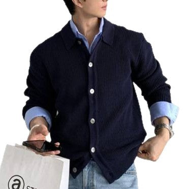 Unisex Chunky Ribbed Cardigan with Shirt Collar and Full Button Closure Mune Fashion