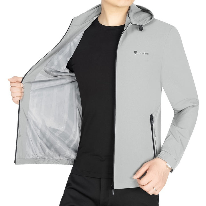 Men's Lightweight Softshell Functional Jacket with Hood Water-repellent Breathable Mune Fashion